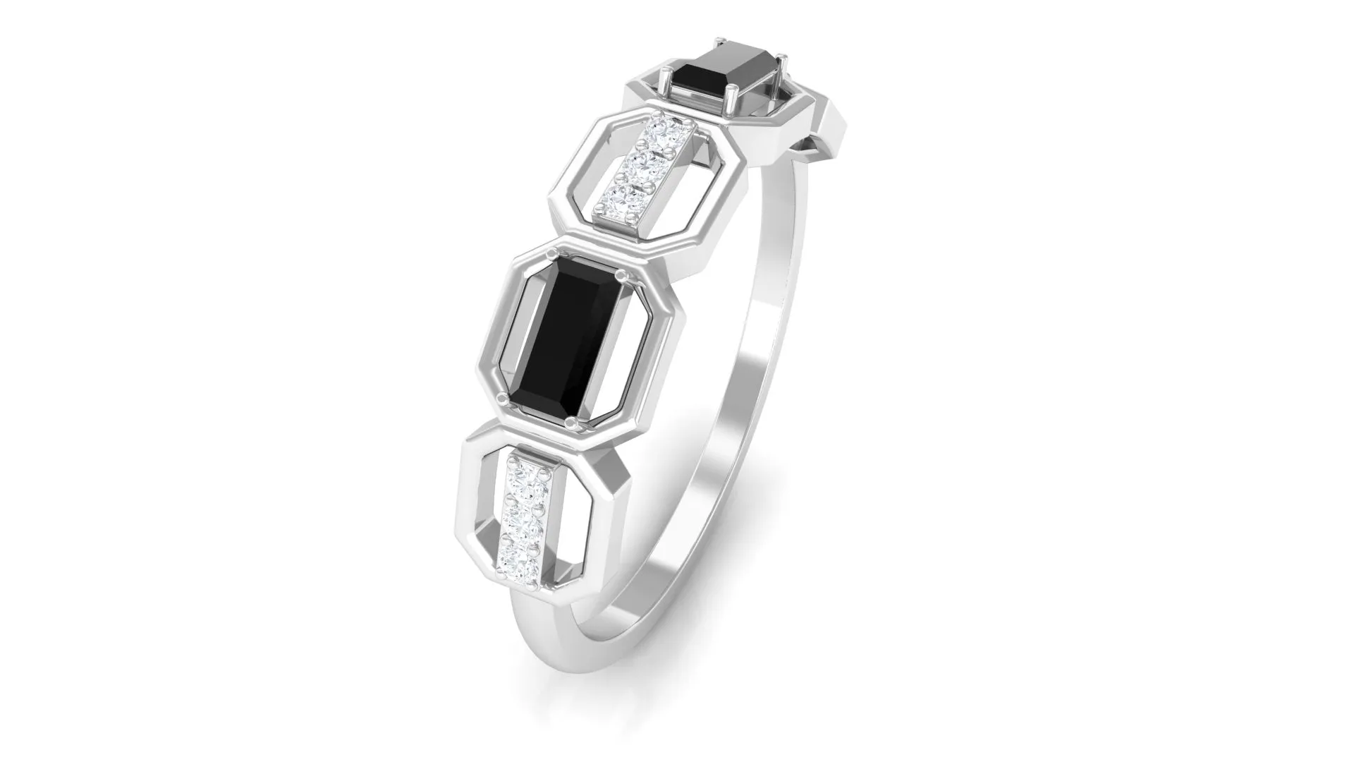 1/2 CT Created Black Diamond Geometric Eternity Ring with Diamond