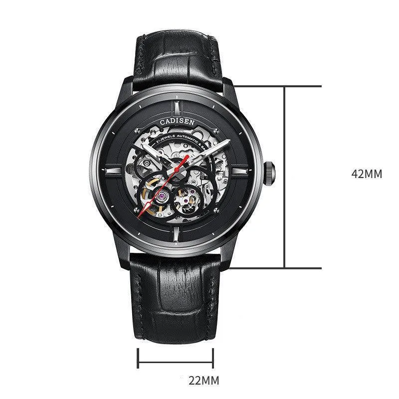 Cadisen 8161 Luxury Men's Mechanical Watch – Luminous Automatic Skeleton with Leather Band
