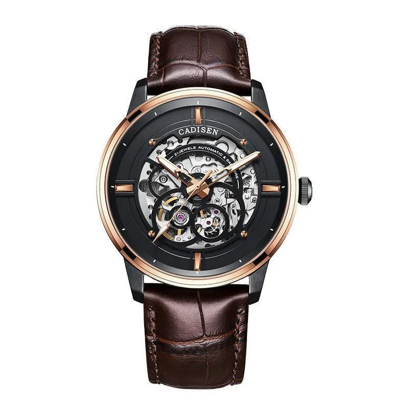 Cadisen 8161 Luxury Men's Mechanical Watch – Luminous Automatic Skeleton with Leather Band