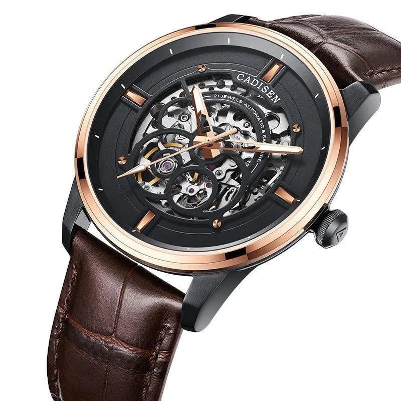 Cadisen 8161 Luxury Men's Mechanical Watch – Luminous Automatic Skeleton with Leather Band