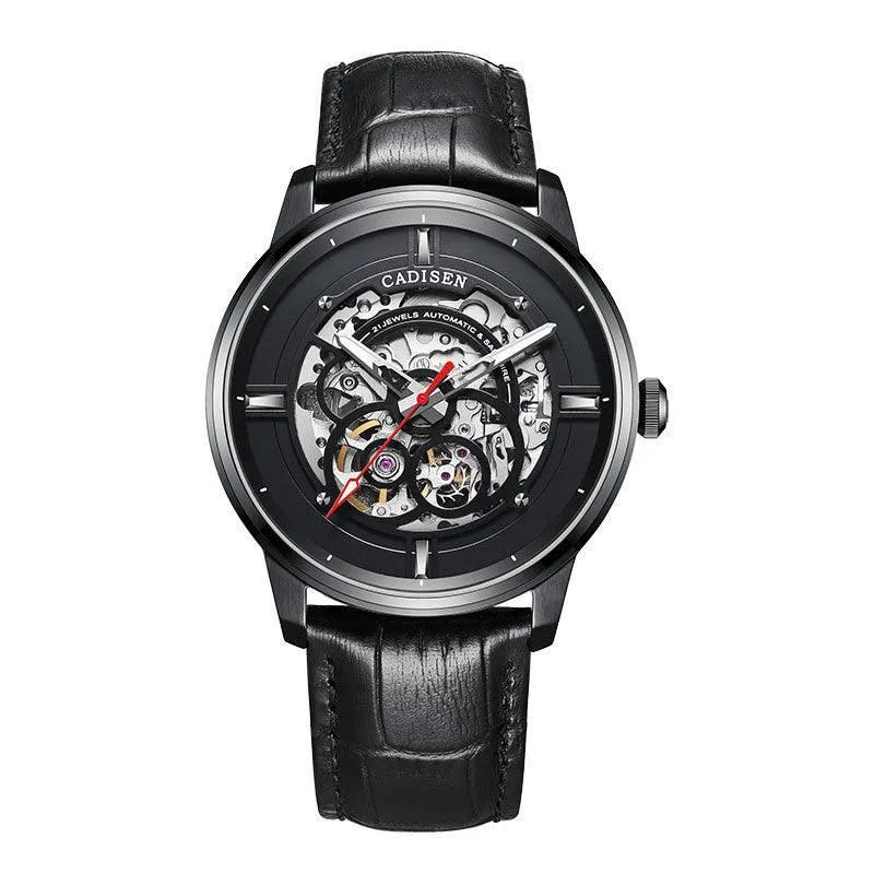 Cadisen 8161 Luxury Men's Mechanical Watch – Luminous Automatic Skeleton with Leather Band