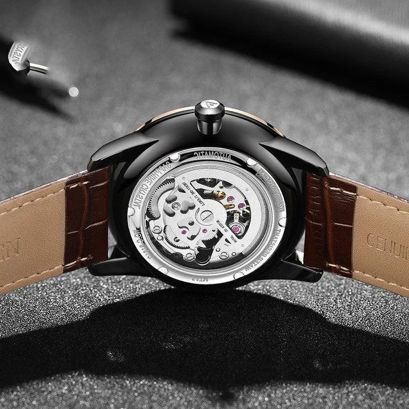 Cadisen 8161 Luxury Men's Mechanical Watch – Luminous Automatic Skeleton with Leather Band