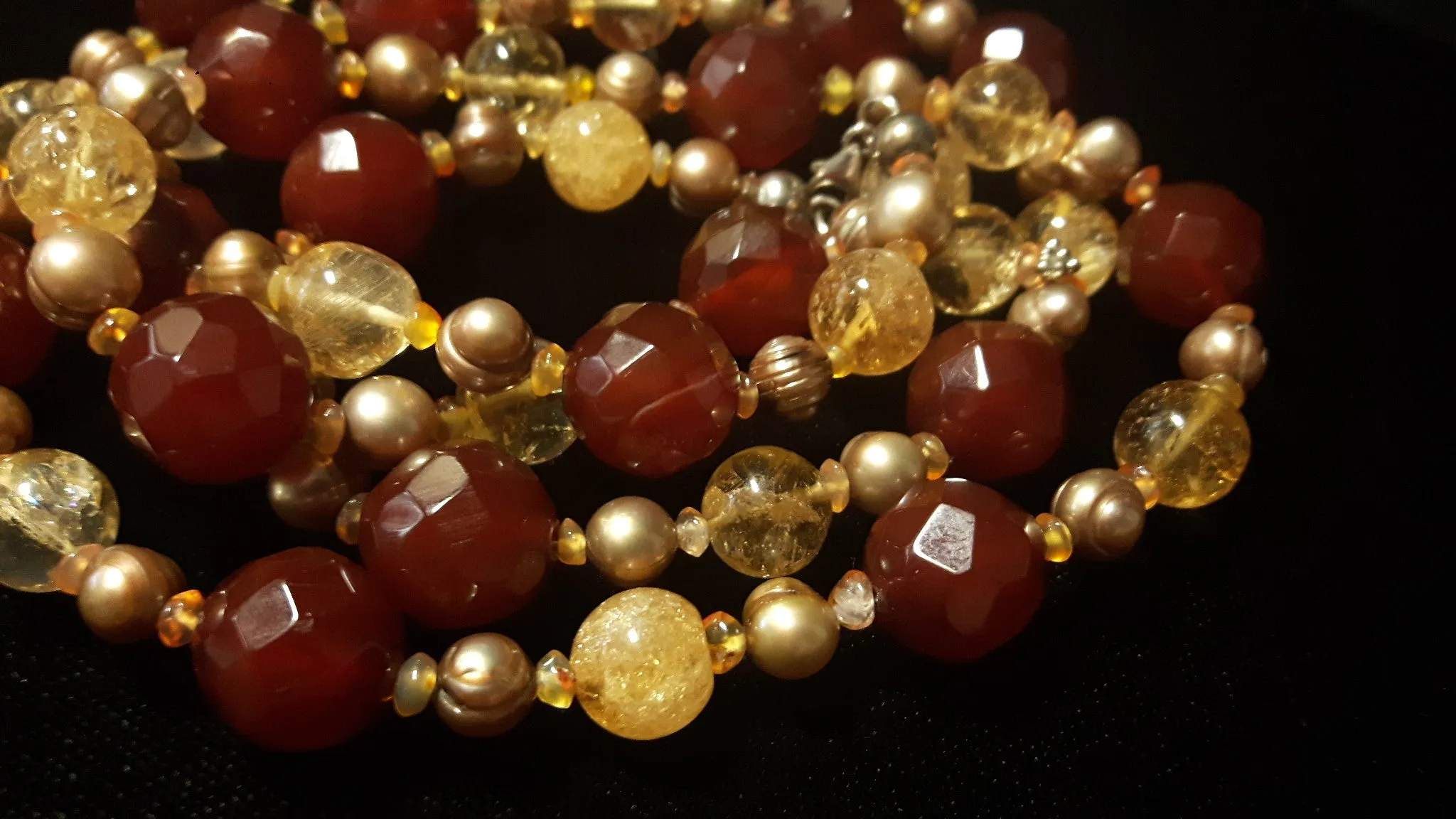 Carnelian & Citrine, Pearl Silver Necklace