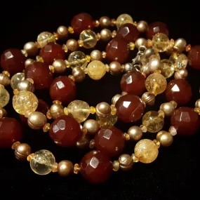 Carnelian & Citrine, Pearl Silver Necklace