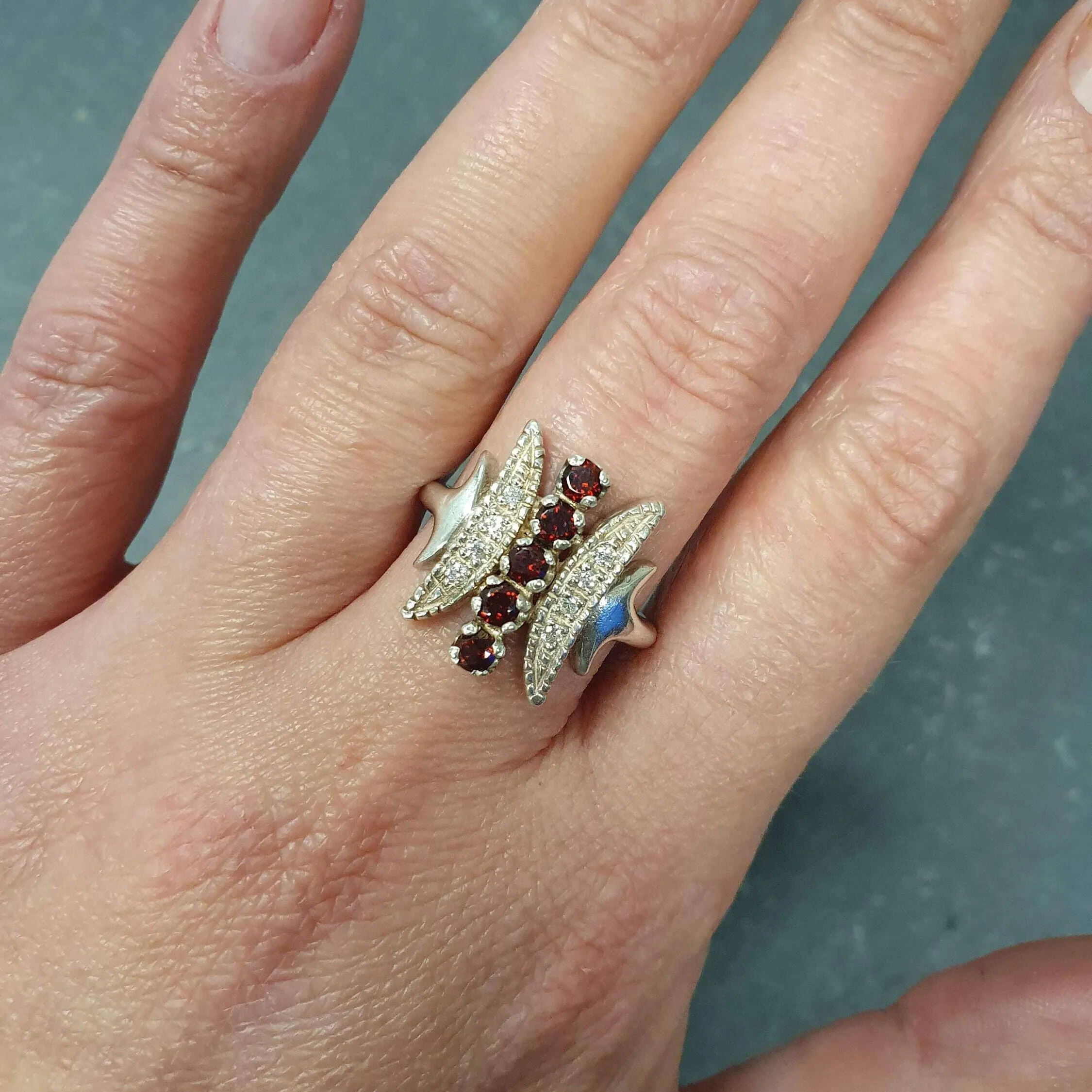 Garnet Statement Ring - Red Garnet Ring - Long Vintage Ring