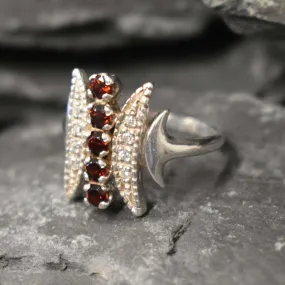 Garnet Statement Ring - Red Garnet Ring - Long Vintage Ring