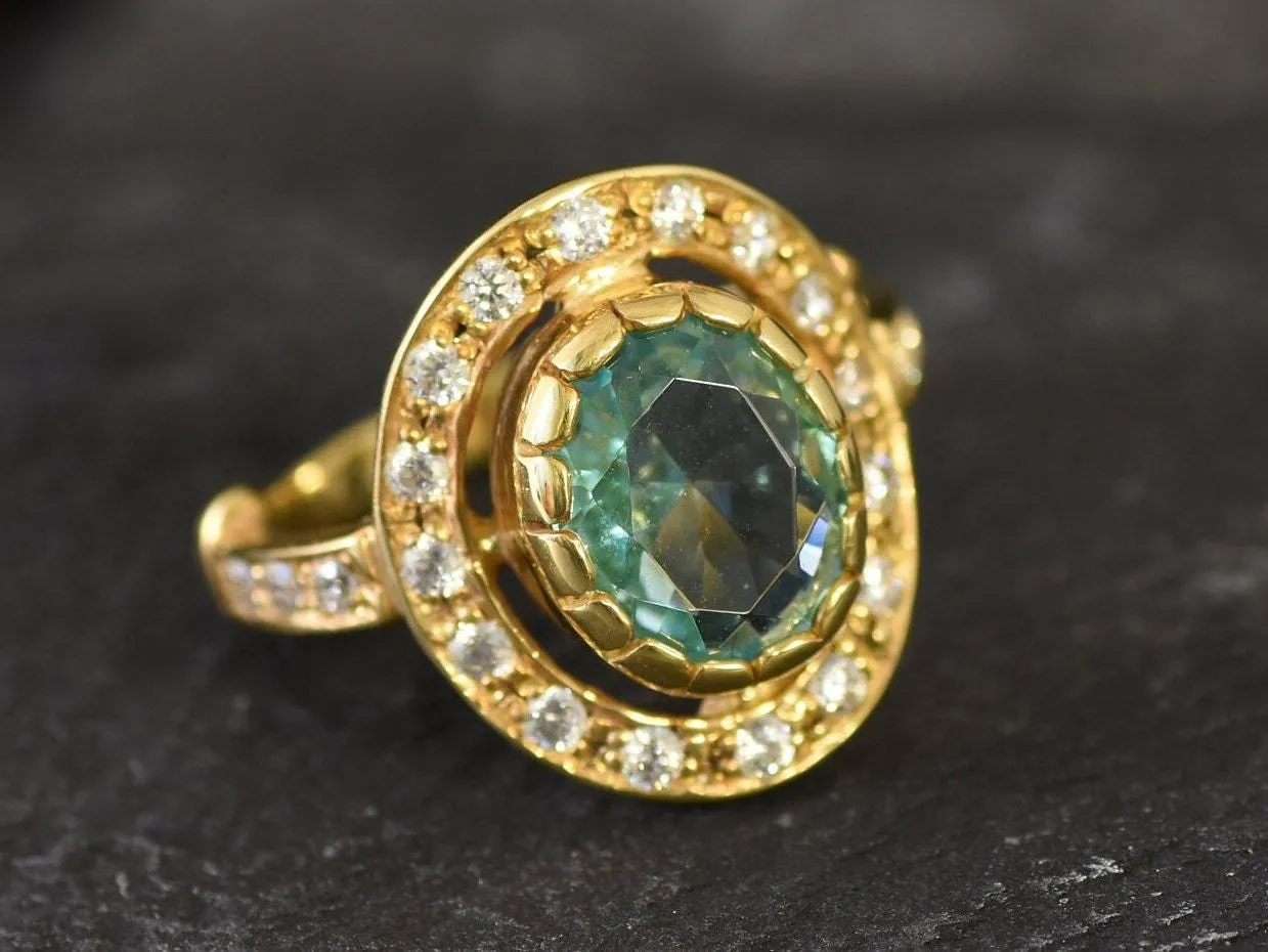 Gold Aquamarine Ring - Vintage Aquamarine Ring - Blue Solitaire Ring