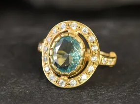 Gold Aquamarine Ring - Vintage Aquamarine Ring - Blue Solitaire Ring