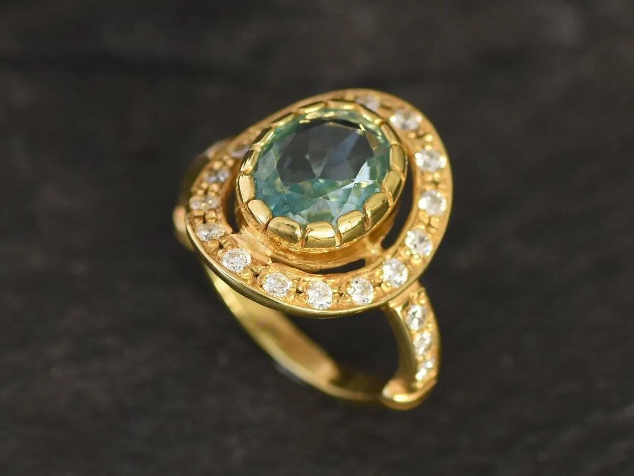 Gold Aquamarine Ring - Vintage Aquamarine Ring - Blue Solitaire Ring