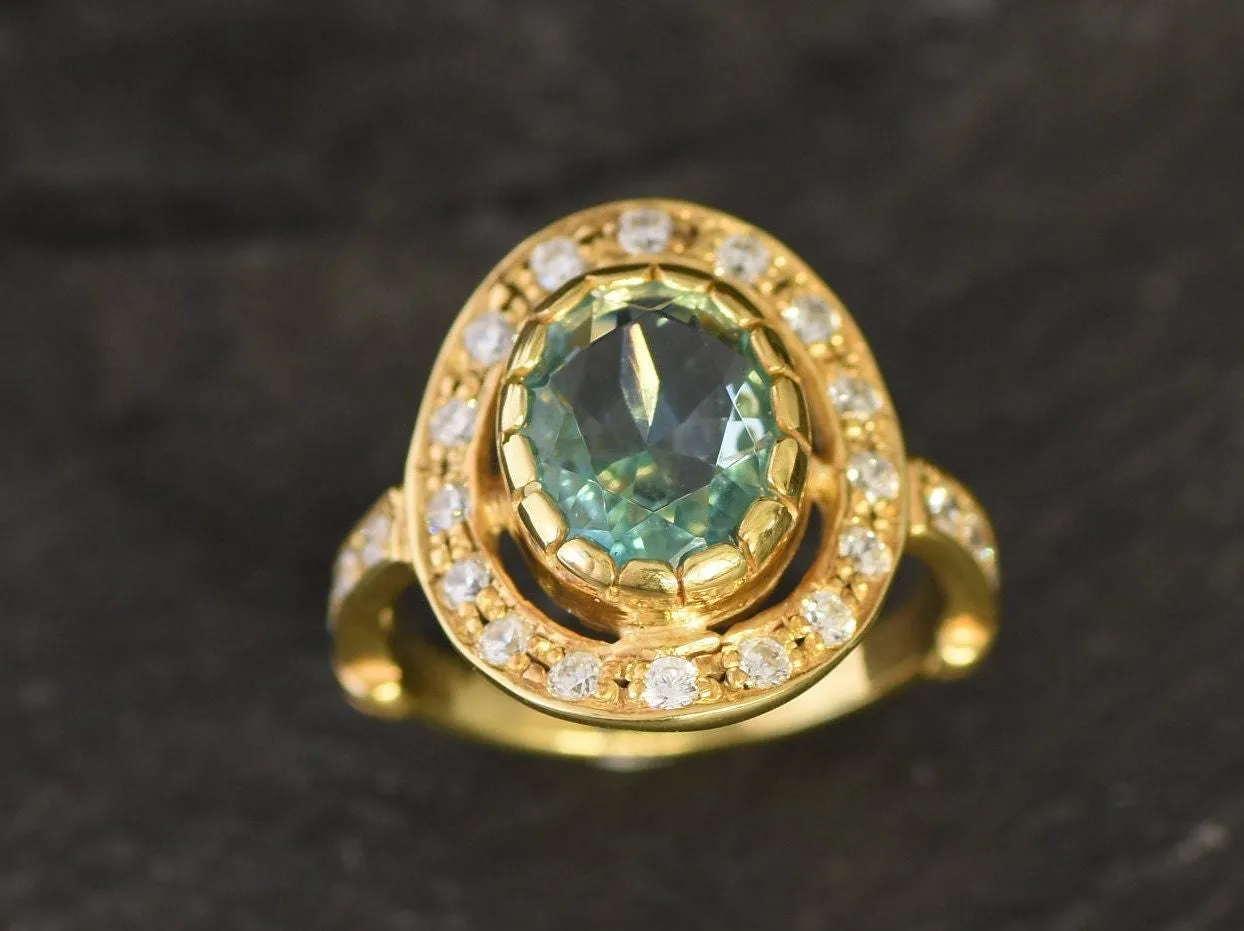 Gold Aquamarine Ring - Vintage Aquamarine Ring - Blue Solitaire Ring