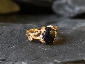 Gold Sandstone Leaf Ring - Vines Ring, Natural Sandstone Ring, Vintage Sandstone Ring
