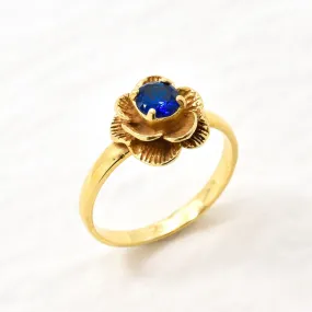 Gold Sapphire Ring - Vintage Flower Ring - Dainty Rose Ring