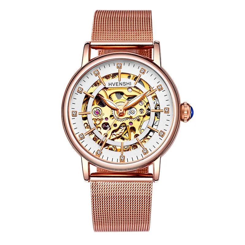 Huangshi Watch Women's Hollow Luminous Automatic Mechanical Watch Fashion Belt Business Women's Watch