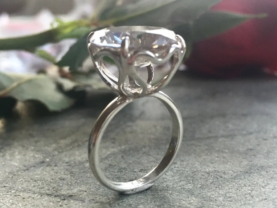 Large Topaz Ring - White Topaz Ring - Statement Solitaire Ring
