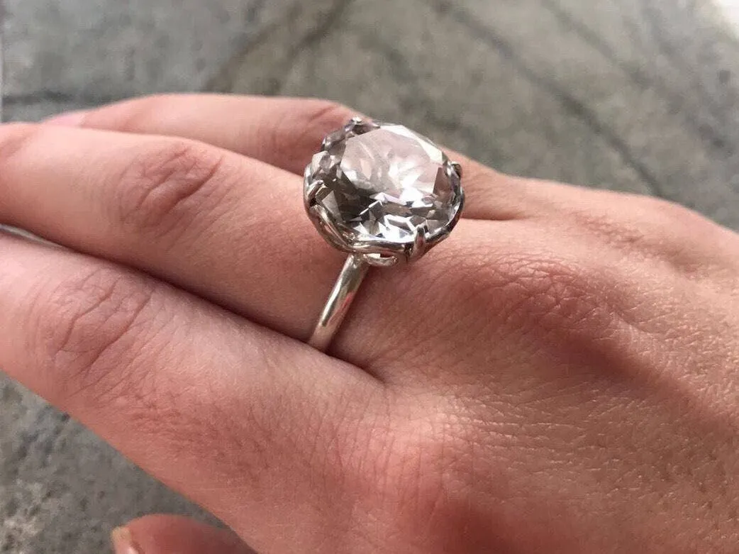 Large Topaz Ring - White Topaz Ring - Statement Solitaire Ring