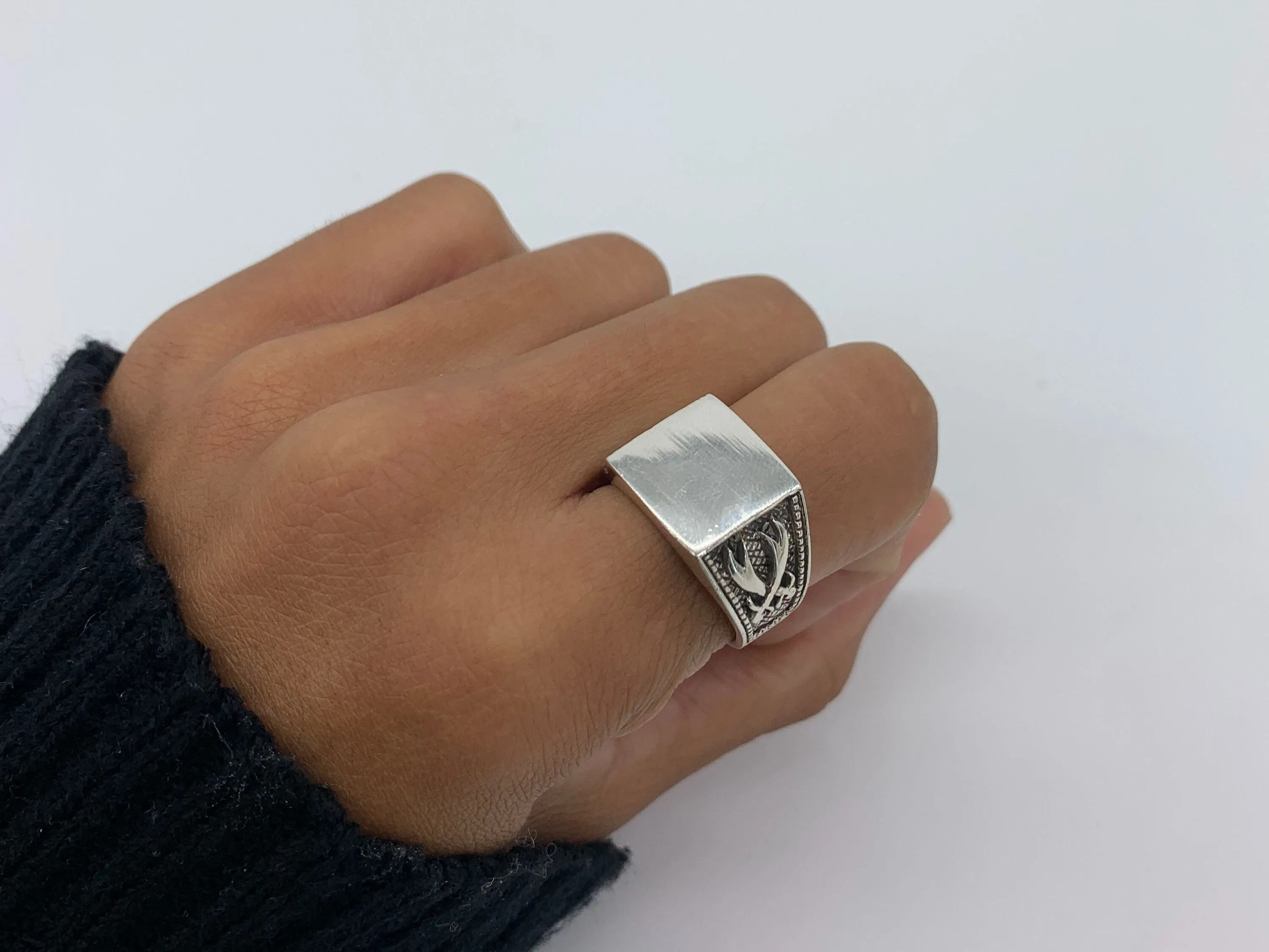 Plain Signet Ring - Cross Swords Ring -  Silver Signet Ring