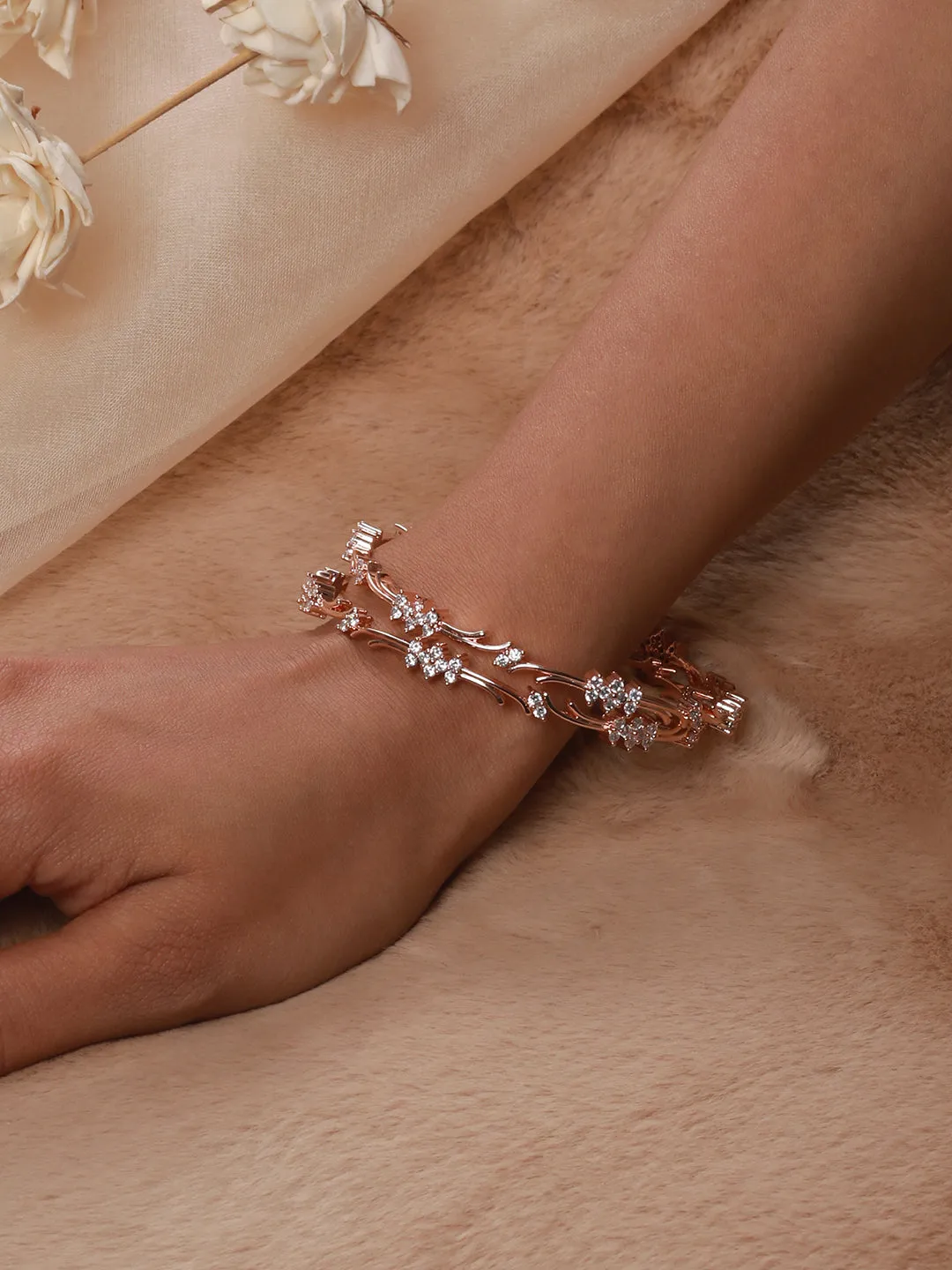 Set Of 2 Rose Gold-Plated Ad Studded Bangles