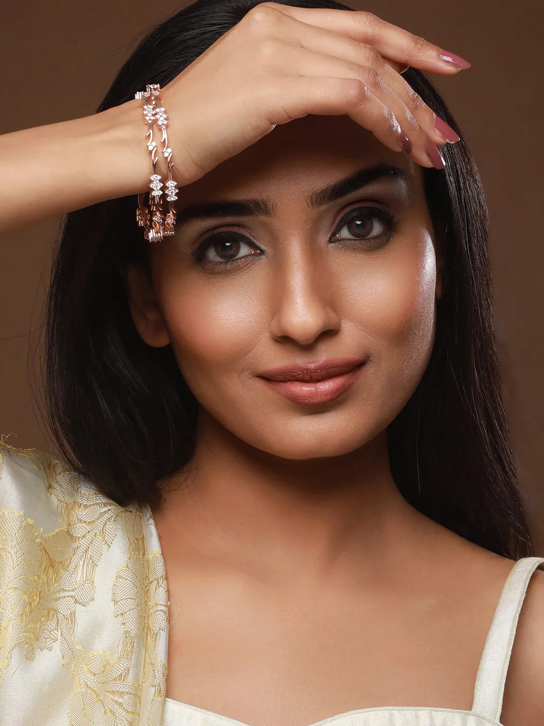 Set Of 2 Rose Gold-Plated Ad Studded Bangles