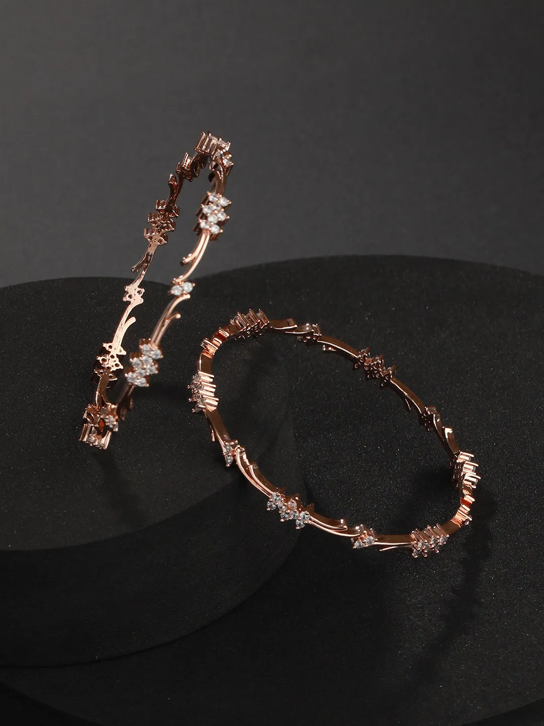 Set Of 2 Rose Gold-Plated Ad Studded Bangles